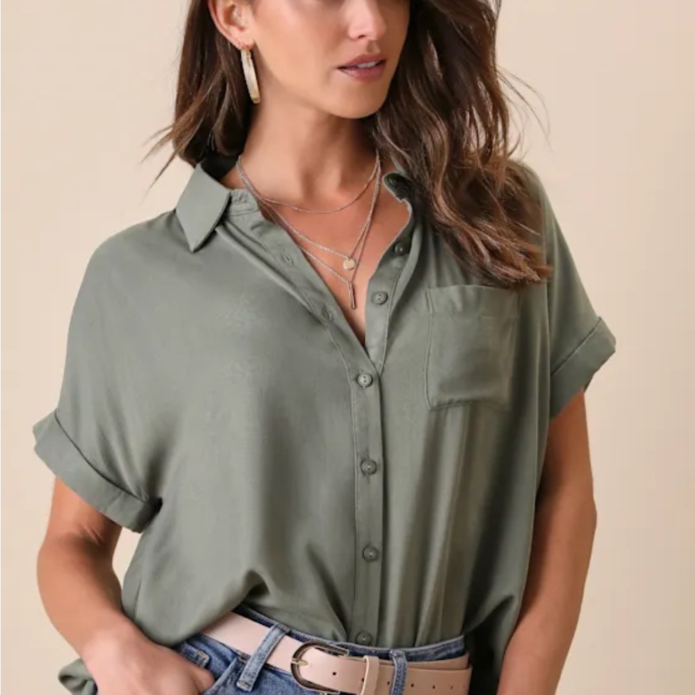 Lulus Green Button Up Blouse